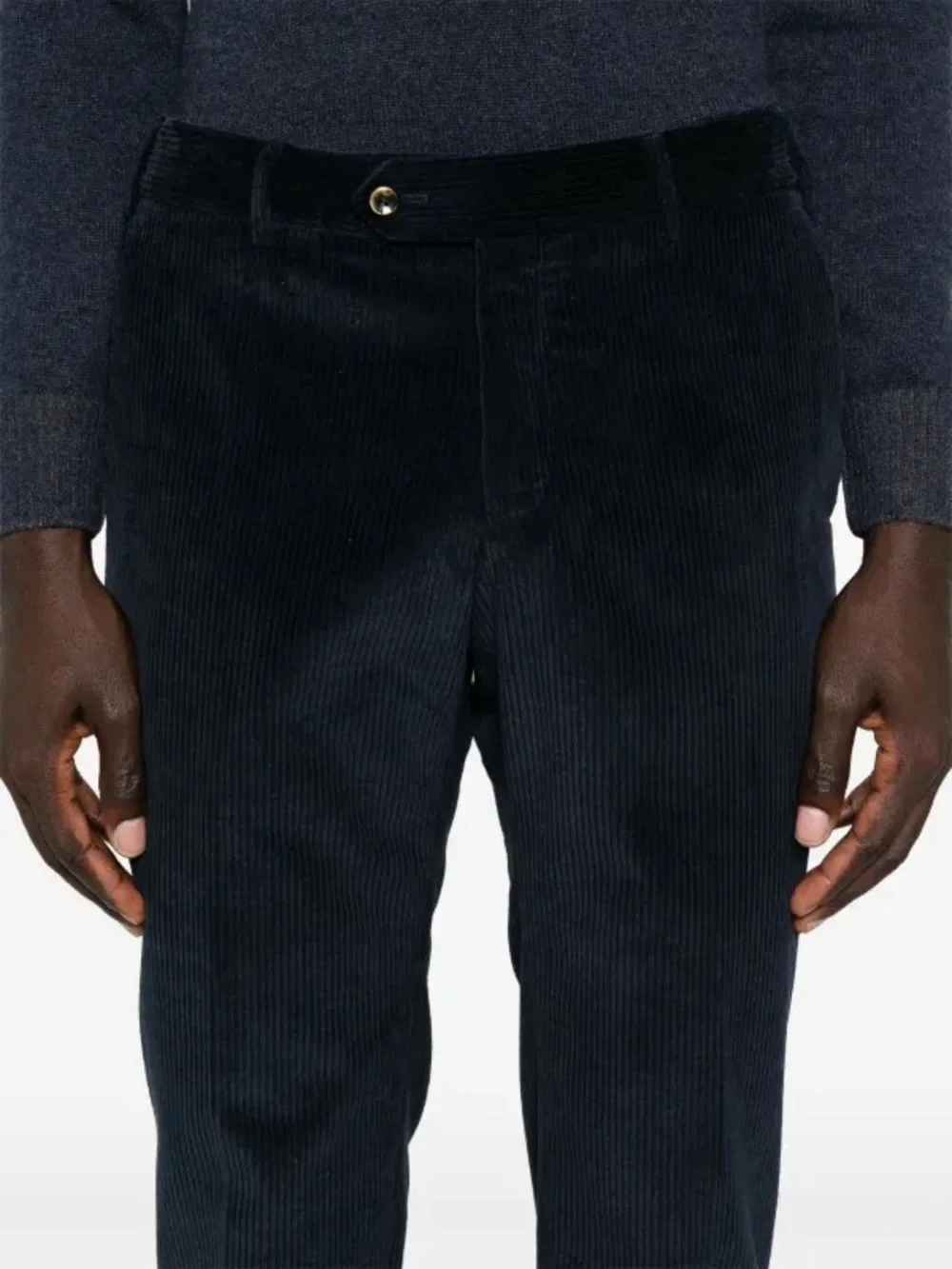 PT01 Torino Corduroy Trousers Navy Blue Slim Cut Cotton Minimalist
